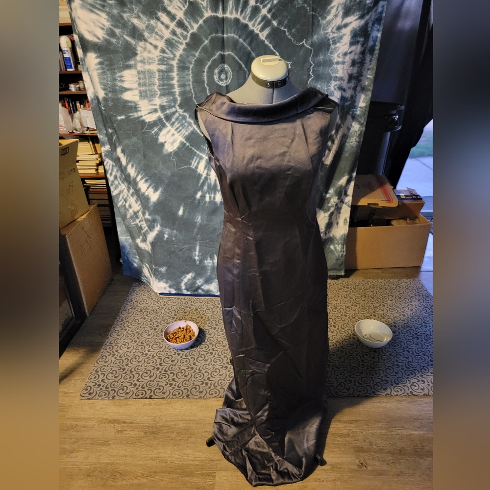 Grey Evening Dress Scope Neck Medium Womans
